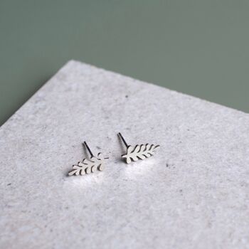 Sterling Silver Wiggly Tropical Leaf Stud Earrings, 5 of 7