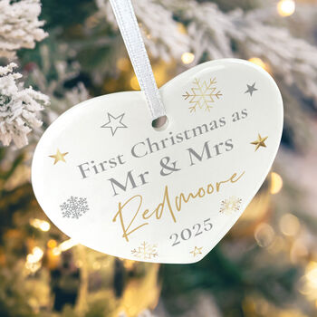 First Christmas As Ceramic Heart Hanging Decoration Bauble+ Gift Box, 5 of 7