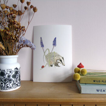 Badger And Muscari Giclee Fine Art Print, 6 of 9