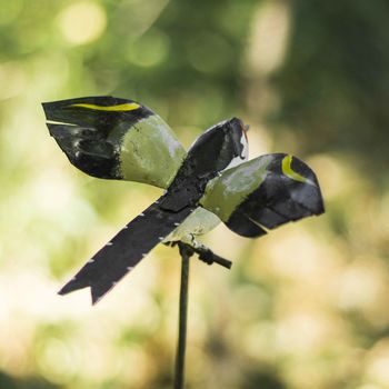 Flying Goldfinch On Rod Handmade Recycled Sculpture, 3 of 3