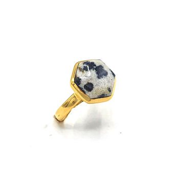 18k Gold Vermeil Plated Dalmatian Jasper Ring, 3 of 4