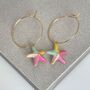 Colourful Pastel Enamel Starfish Hoop Earrings, thumbnail 3 of 5