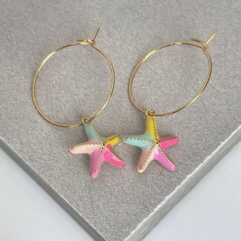 Colourful Pastel Enamel Starfish Hoop Earrings, 3 of 5