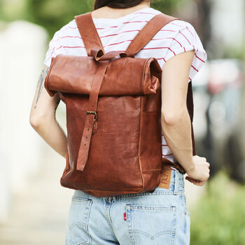 Rolltop Leather Backpack, 3 of 8