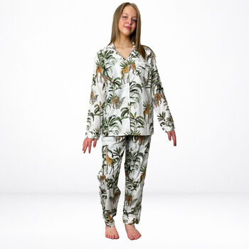 Giraffe And Leopard Print 100% Cotton Ladies Pyjamas In White, 7 of 10