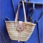 French Shopper Market Basket Palm Leafes Leather Loop Closure, thumbnail 1 of 4