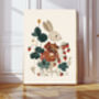 Strawberry Picking Rabbit Nursery Art Print, thumbnail 1 of 4