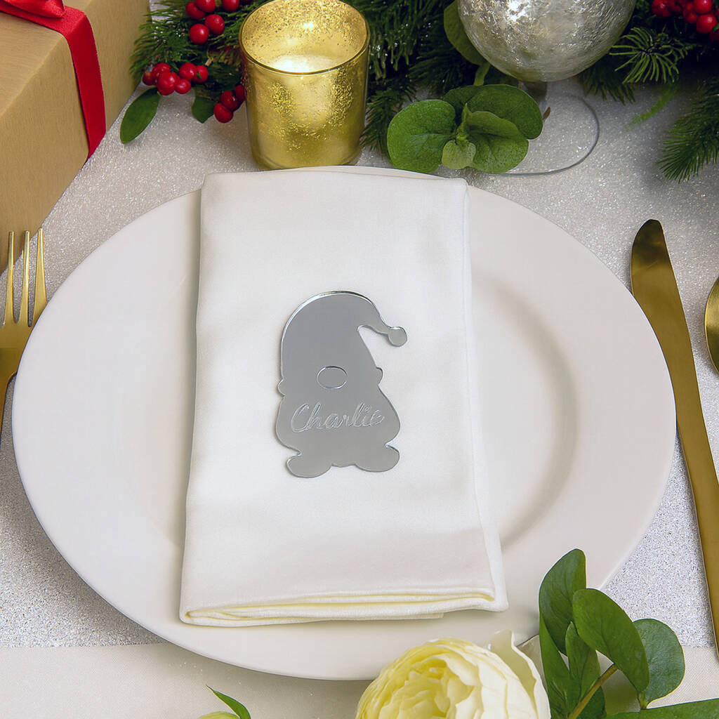 Silver Mirror Gonk Place Name For Christmas Table Decor, 1 of 3