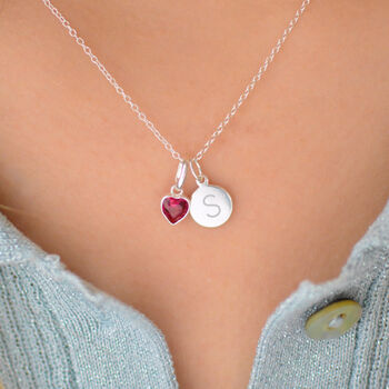 Personalised Initial And Heart Birthstone Necklace, 7 of 10