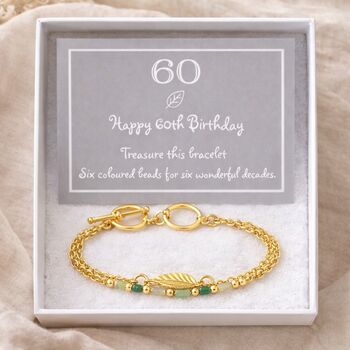 60th Birthday Gold Leaf And Six Bead Bracelet, 4 of 5