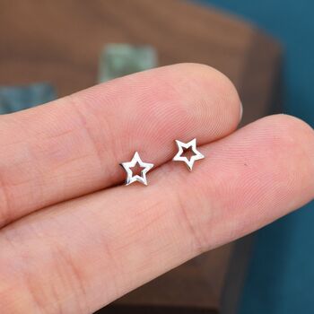 Sterling Silver Tiny Little Open Star Cutout Stud Earrings, 5 of 12