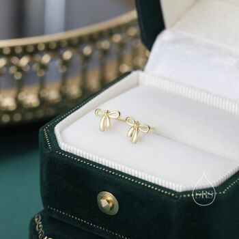 Sterling Silver Ribbon Bow Stud Earrings, Dainty Earrings, 5 of 12