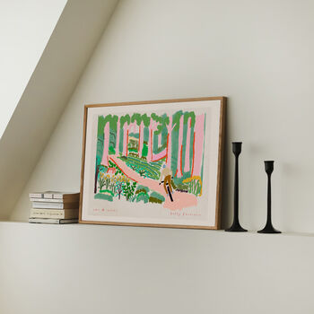 Cycling Art Print Biking In The Woods Scene Poster, 3 of 9