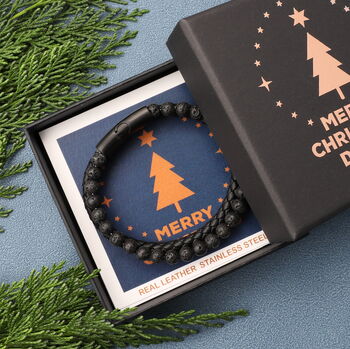 Christmas Personalised Multi Layered Beaded Leather Bracelet For Men, 5 of 11