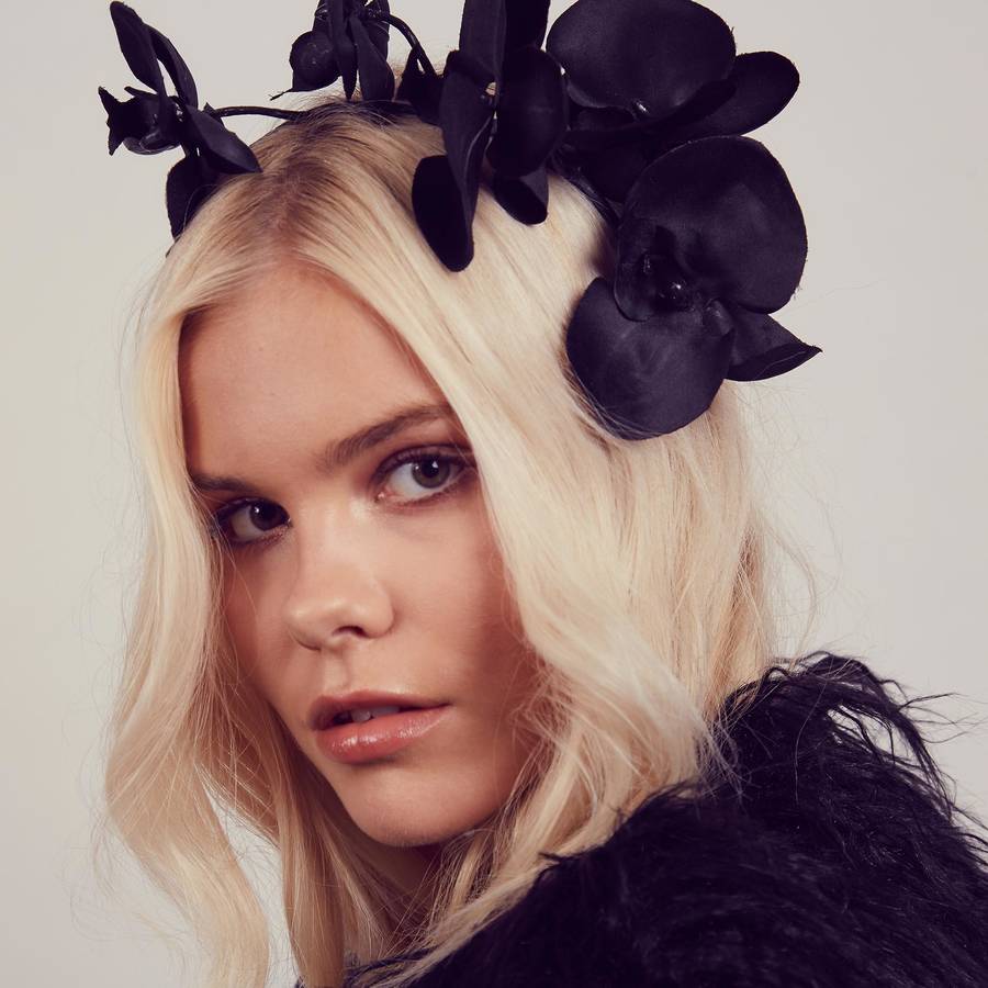 Cordelia Black Floral Orchid Headband By Rock N Rose