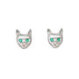 Silver And Emerald Cat Face Earrings, thumbnail 2 of 3