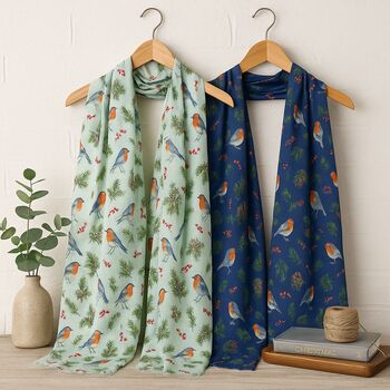 Robin Print Cotton Blend Scarf, 3 of 7