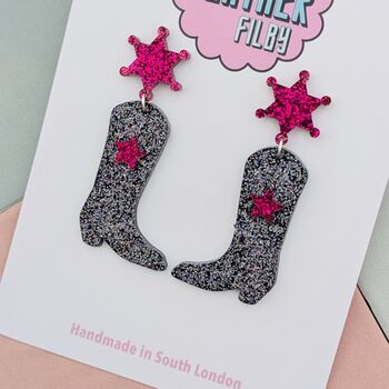 Cowboy Boot Glitter Resin Earrings, 9 of 12