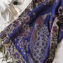 Peacock And Floral Tassel Luxe Pashmina Navy Blue/Gold, thumbnail 2 of 3