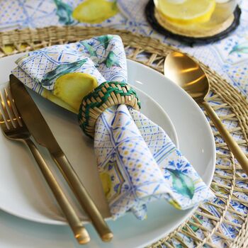 Mediterranean Blue And White Lemon Print Tablecloth, 2 of 4