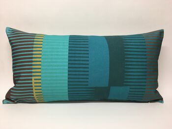 Combed Striped Cushion, Teal, Turquoise + Olive, 5 of 5