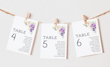 Wedding Seating Plan Cards Purple Lilac Floral, 3 of 7