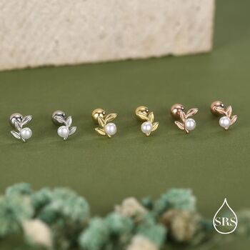 Sterling Silver Pearl Leaf Screw Back Earrings With Ball Backs, 3 of 11