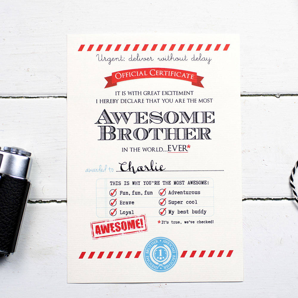 Personalised 'Awesome Brother' Certificate By Eskimo Kiss Designs ...