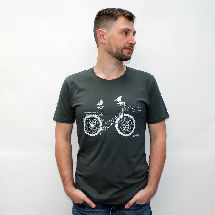 organic men's 'birds on a bike' t shirt by boodle | notonthehighstreet.com