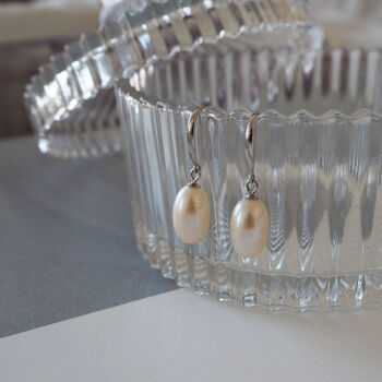White Freshwater Drop Pearl Silver Hook Earrings, 5 of 10