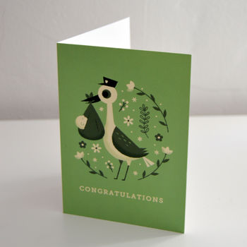 'Congratulations' Stork Gender Neutral New Baby Card, 2 of 2