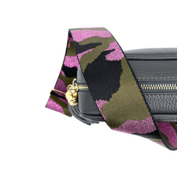 Dark Grey Leather Crossbody Bag And Pink Camo Strap, 5 of 9