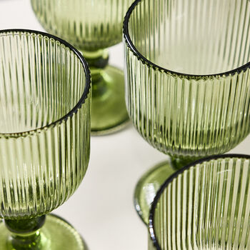 Palermo Set Of Four Green Ribbed Wine Glasses, 6 of 8