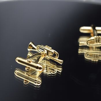 Trumpet Gold Cufflinks Gift For Musicians 316 L Stainless Steel, 3 of 5