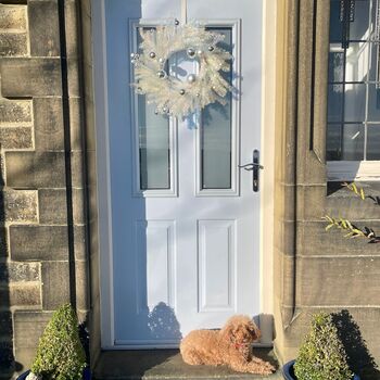 Large White Festive Wreath With Silver Baubles, 2 of 5