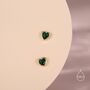 Tiny Emerald Green Cz Heart Stud Earrings, thumbnail 3 of 12