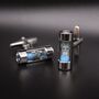 Blue Silver Hourglass Cufflinks Sand Timer Hourglass, thumbnail 2 of 5