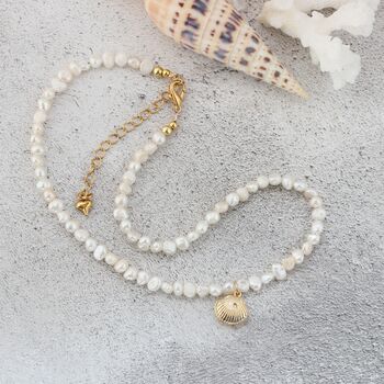 Pearl Choker Necklace With Gold Plated Seashell Charms, 6 of 12