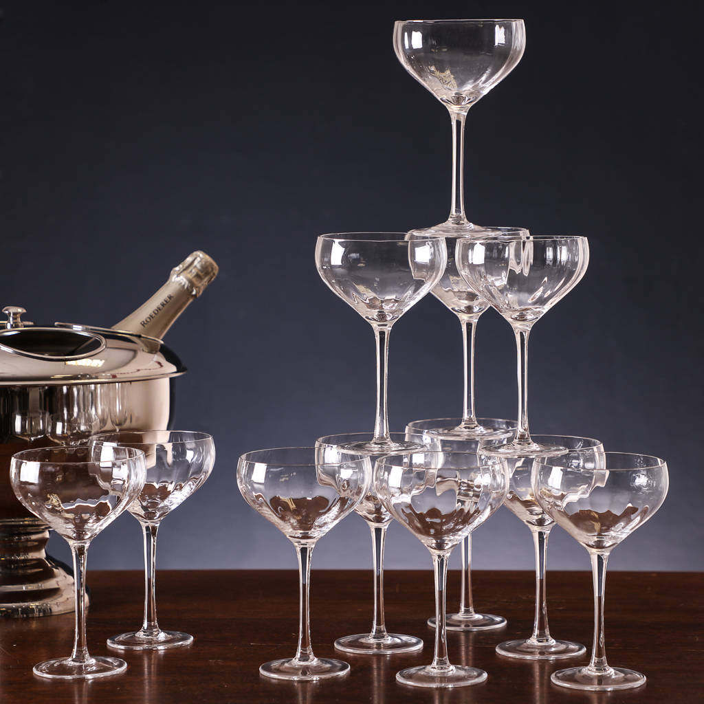 party time set of twelve ribbed champagne glasses by dibor