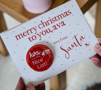 Personalised Nice List Christmas Badge With Card, 5 of 7