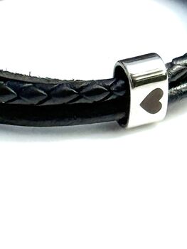 Engraved Black Wrap Bracelet Memorial Pendant For Men Ashes Keepsake Cremation Jewellery, 3 of 10