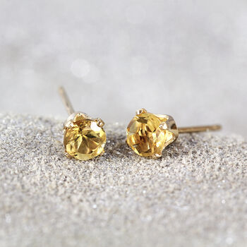 Yellow Citrine Stud Earrings In Silver Or Gold, 6 of 11