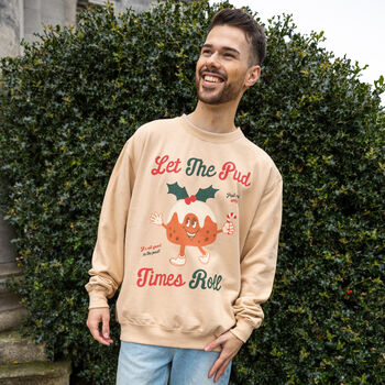 Let The Pud Times Roll Men's Christmas Jumper, 4 of 4