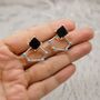 Raw Black Onyx, Turquoise Sterling Silver Earrings, thumbnail 2 of 8