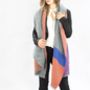 Colour Block Blanket Scarf In Coral, Blue And Grey, thumbnail 4 of 6
