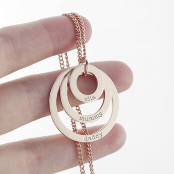 Personalised Rose Gold Plated Rings Of Love Necklace, 2 of 4