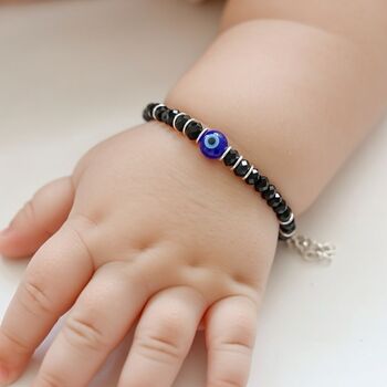Black Beaded Evil Eye Silver Kids Nazaria Bracelet, 2 of 4