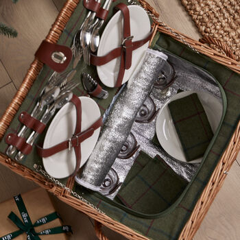 Four Person Green Tweed Chest Picnic Hamper, 4 of 6