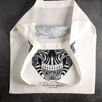 Skull Tote Bag. Day Of The Dead Shoulder Bag, 7 of 11