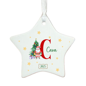 Personalised Christmas Star Bauble With Initial And Santa Keepsake Gift, 2 of 5